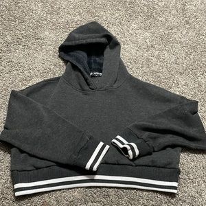 Supernova‎ women’s charcoal gray cropped hoodie w/white stripes XL